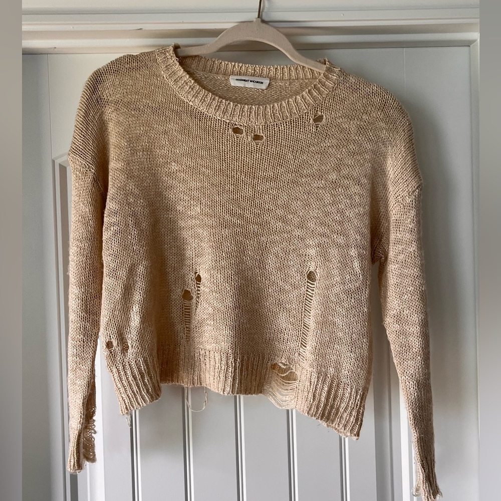 Goodnight Macaroon Distressed Cropped Lightweight Sweater